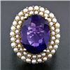 Image 2 : Vintage 14k Yellow Gold 7.13 ctw Oval Amethyst Solitaire & Pearl Halo Cluster Ri