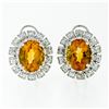 Image 1 : FINE 18K White Gold 7.80 ctw Oval Citrine & Brilliant Diamond Double Halo Earrin