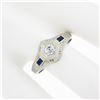 Image 3 : Unisex Antique Art Deco 18K Gold European Diamond Sapphire Hand Engraved Ring