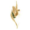 Image 6 : Vintage 18k Gold Cabochon Jade Ruby Textured Open Wire Work Swan Bird Brooch Pin