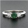 Image 2 : Jabal 18k White Gold 0.92 ctw Round Brilliant Emerald & Diamond Three 3 Stone Ri