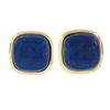 Image 1 : Large 14K Gold Cushion Cabochon Polished Lapis Lazuli Bezel Set Button Earrings