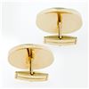 Image 2 : Large Vintage Mens 14K Yellow Gold Oval Jade Squared Puffed Florentine Cufflinks