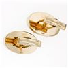 Image 5 : Large Vintage Mens 14K Yellow Gold Oval Jade Squared Puffed Florentine Cufflinks