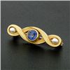 Image 2 : Antique Whiteside & Blank 14k Gold Montana Sapphire Natural Pearl Petite Brooch