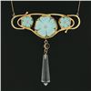 Image 3 : Antique Arts & Crafts 18K Gold Flower Carved Turquoise Crystal Dangle Necklace