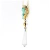 Image 5 : Antique Arts & Crafts 18K Gold Flower Carved Turquoise Crystal Dangle Necklace
