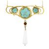 Image 6 : Antique Arts & Crafts 18K Gold Flower Carved Turquoise Crystal Dangle Necklace