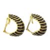 Image 4 : Vintage 18K Yellow Gold Chocolate Brown Enamel Wavy Domed Clip On Cuff Earrings