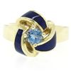 Image 1 : Vintage 14K Yellow Gold FINE Aquamarine & Blue Enamel Trinity Knot Cocktail Ring
