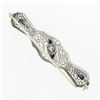 Image 4 : Antique Art Deco 14k Gold Diamond & Sapphire Milgrain Filigree Bar Pin Brooch