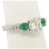 Image 9 : Classic Platinum 1.15 ctw GIA Round Brilliant Diamond & Emerald 3 Stone Ring