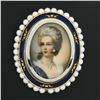 Image 2 : Vintage 18k Gold Oval Painted Portrait Diamond Enamel Pearl Frame Brooch Pendant