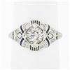 Image 2 : Antique Platinum 1.08 ctw GIA European Diamond Solitaire Sapphire Engagement Rin