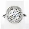 Image 1 : Antique Edwardian Platinum 2.99 ctw GIA European Diamond Bezel & Pave Platter Ri