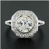 Image 2 : Antique Edwardian Platinum 2.99 ctw GIA European Diamond Bezel & Pave Platter Ri