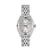 Image 2 : Rolex Ladies Stainless Steel Silver Index Diamond And Emerald Date Wristwatch Wi