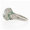 Image 7 : Antique Art Deco Plat GIA European Diamond & Emerald Mil grain Etched Domed Ring