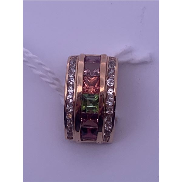 14k yellow gold pendant with 6 multicolored stones, and 12 smaller colorless stones; weighs 2.47g