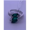 Image 1 : Silver (925) ring with 3 marquis green stones, and 2 colorless accent stones; weighs 4.21 grams