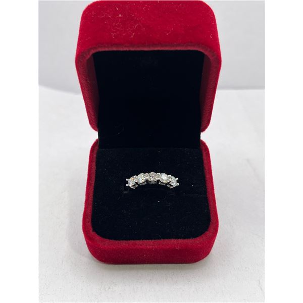 1.00 CT TW GRA Certified Moissanite VVS D Color with the 5 Moissanite Set in Sterling Silver Ring