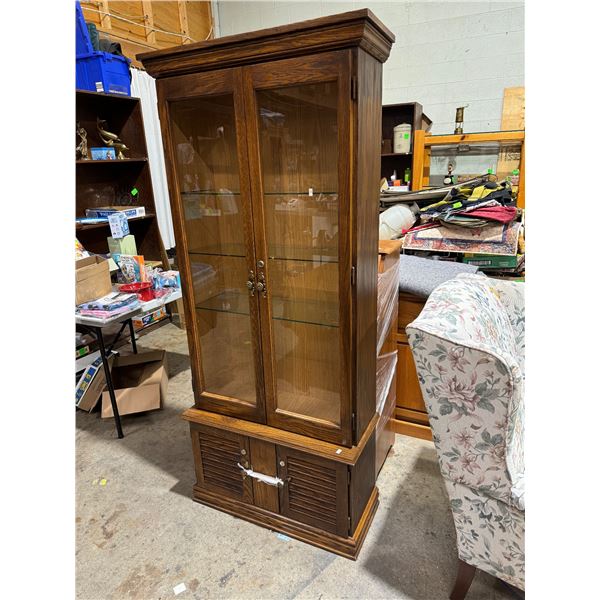 Display cabinet 31 3/4 inches wide 13 inches deep 70 3/4 inches tall