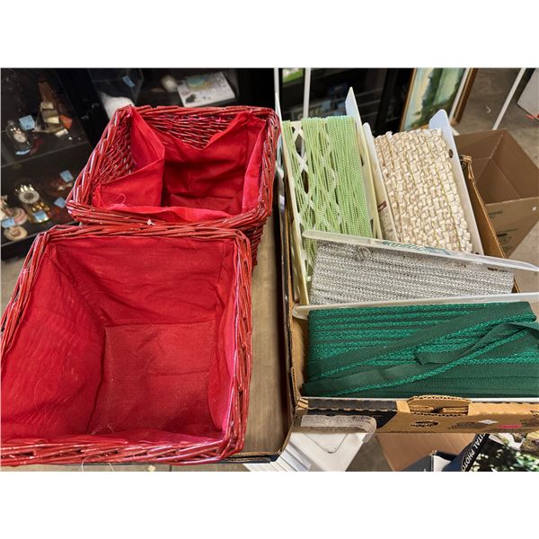 Wicker baskets and lace/ribbon