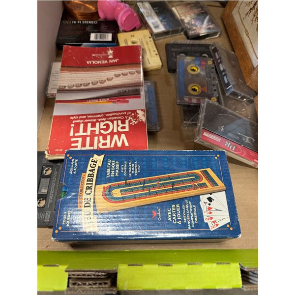 Vintage coasters, crib, board, and other miscellaneous items