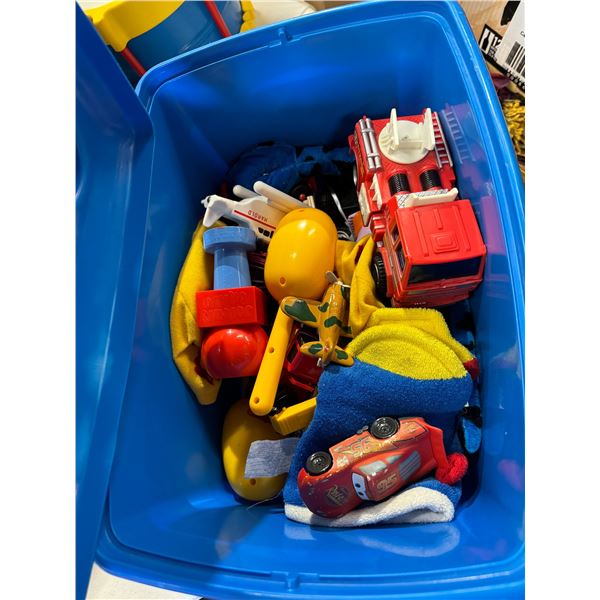 Toys in LEGO bin