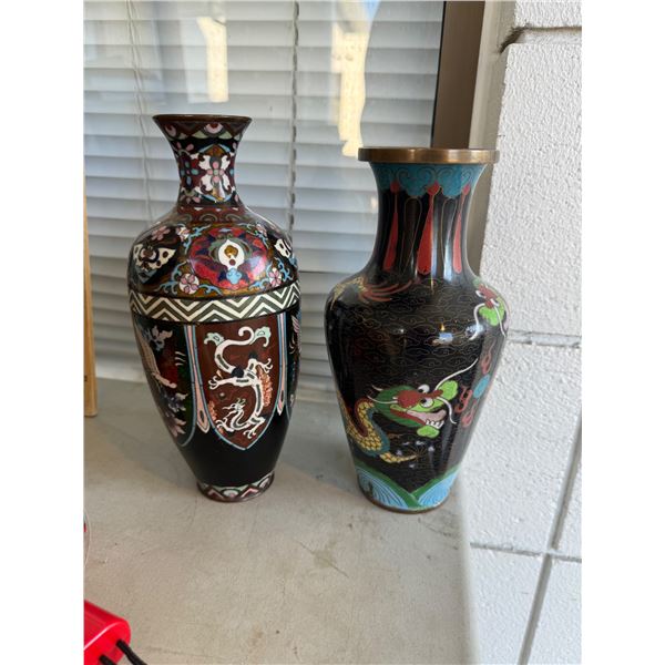 Vintage cloisonné and a vases