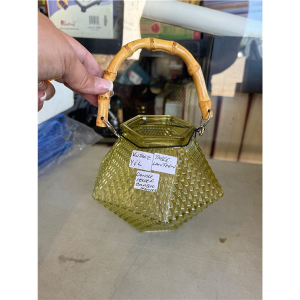 Vintage table, Candle Holder with bamboo handle