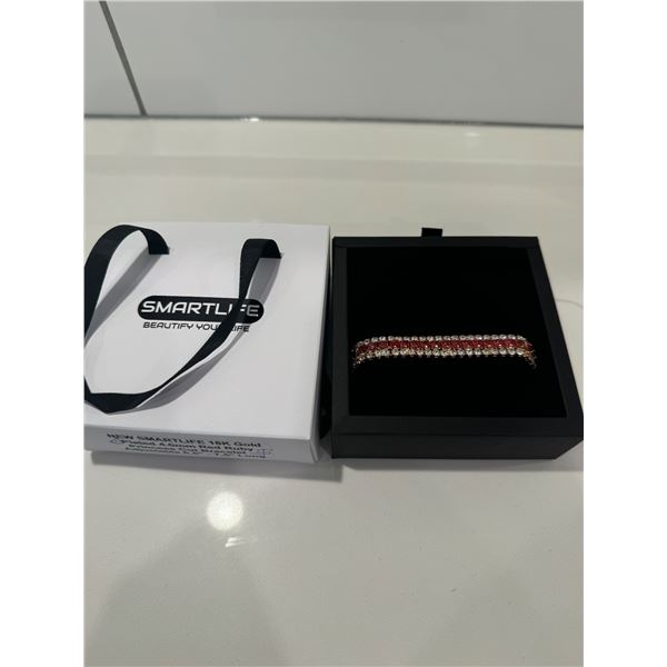 New smart life 18 K gold plated red ruby princess cut adjustable 6.5" - 7.5 inch lol