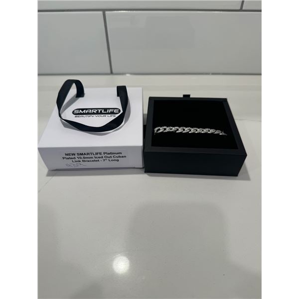 New Smart, life platinum plated 10 point MM iced out Cuban link bracelet 7 inches long