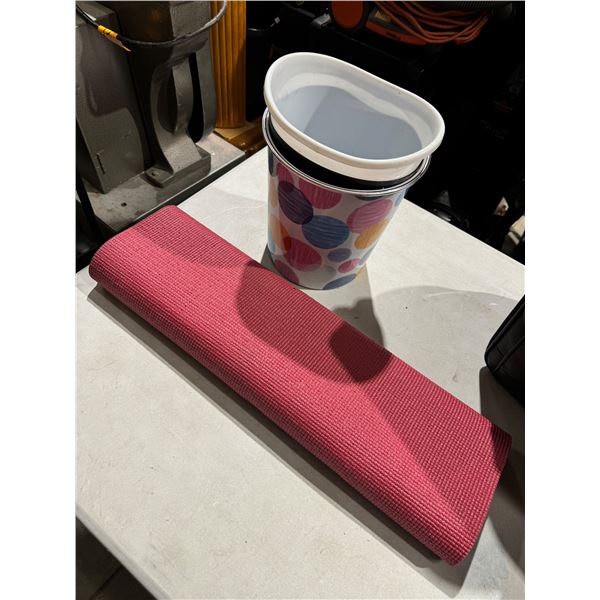 Yoga mat and garbage cans