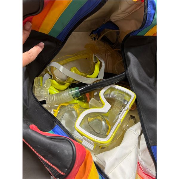 Swimming goggles, bag, and snorkel