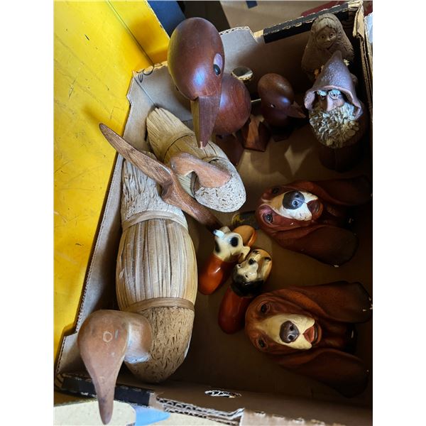 Assorted pottery and wood home decor