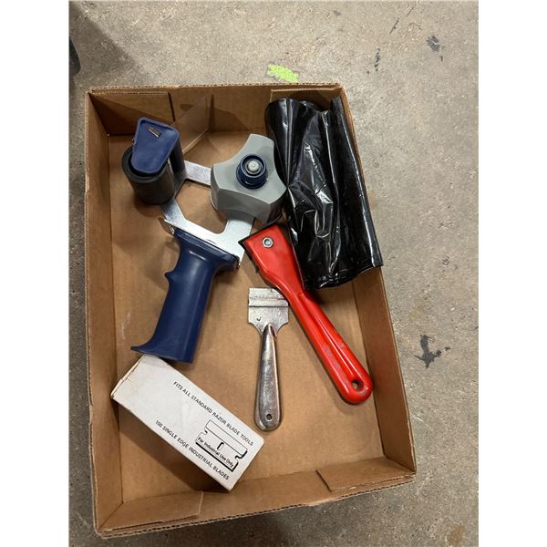 Tape gun and blades and garbage bags