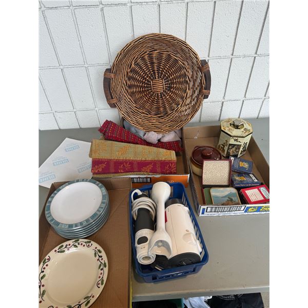 Sunbeam, mixer cards, dishes, and linens