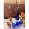 Image 1 : Decanters and glasses red decanter has been repaired