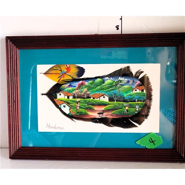 Set of 2 Hantpainted Feathers (Framed) from the Honuras