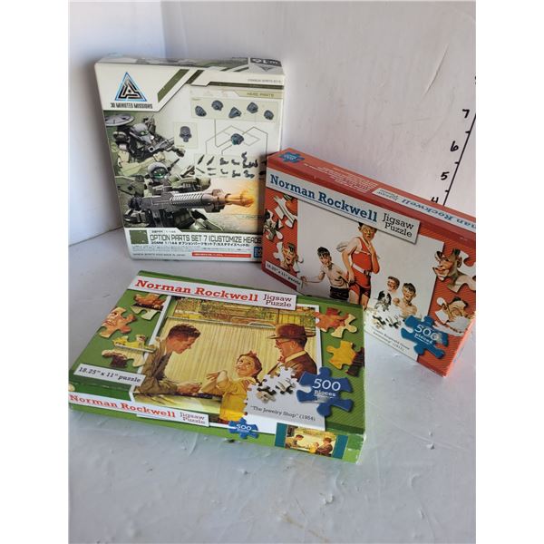 Lot of Norman Rockwell Sealed Puzzles + Ban Dai 30MM Option Parts Set 7