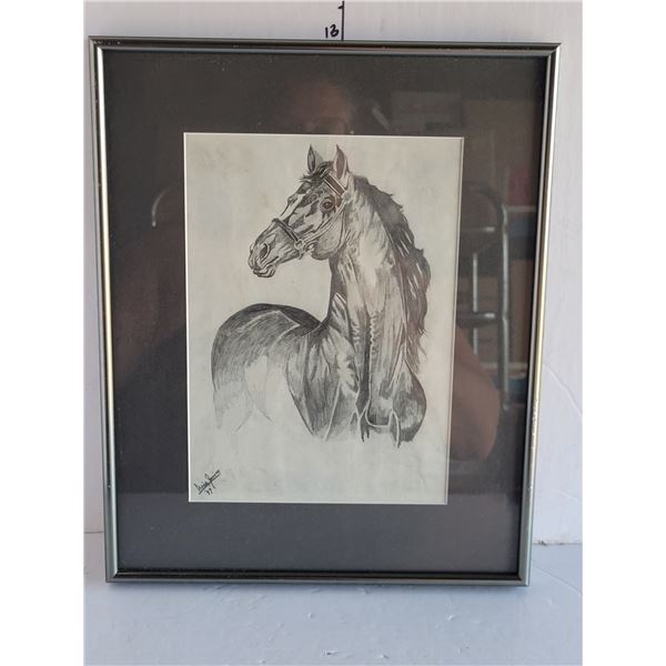 Framed Pencil Sketch Horse Picture | Signed and Dated by Artist | Craig Jenning '89