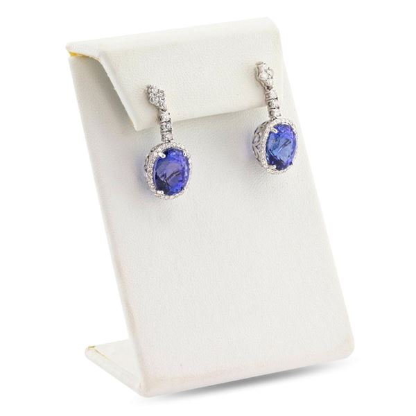 12.55 ctw Tanzanite and 1.15 ctw Diamond 18K White Gold Dangle Earrings