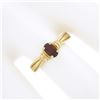 Image 3 : Simple 14K Yellow Gold Oval Prong Set Garnet w/ Grooved Sides Solitaire Ring