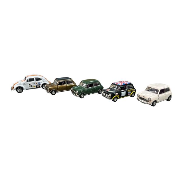 5 Diecast Cars, Mini Coopers And  Volkswagen Beetle