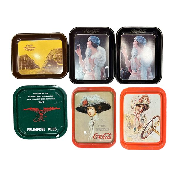 5 Assorted Coca Cola Trays And A Felinfoel Ales Tray