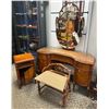 Image 2 : Vintage Carved Wood, Glass Top Vanity With End Table And Chair
