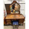 Image 1 : Vintage Carved Wood, Glass Stop Vanity With Stool