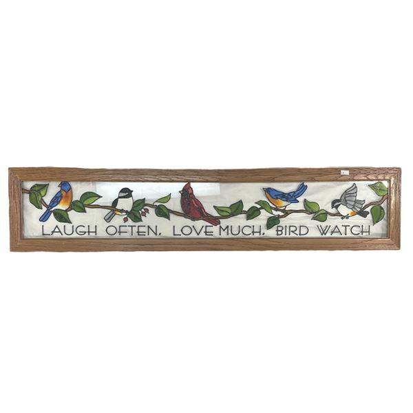 Framed Stain Glass Bird Watch Window