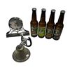 Image 1 : Assorted Collectibles, Vienna Beer Bottles, Horse Shoe Bell, And Clock